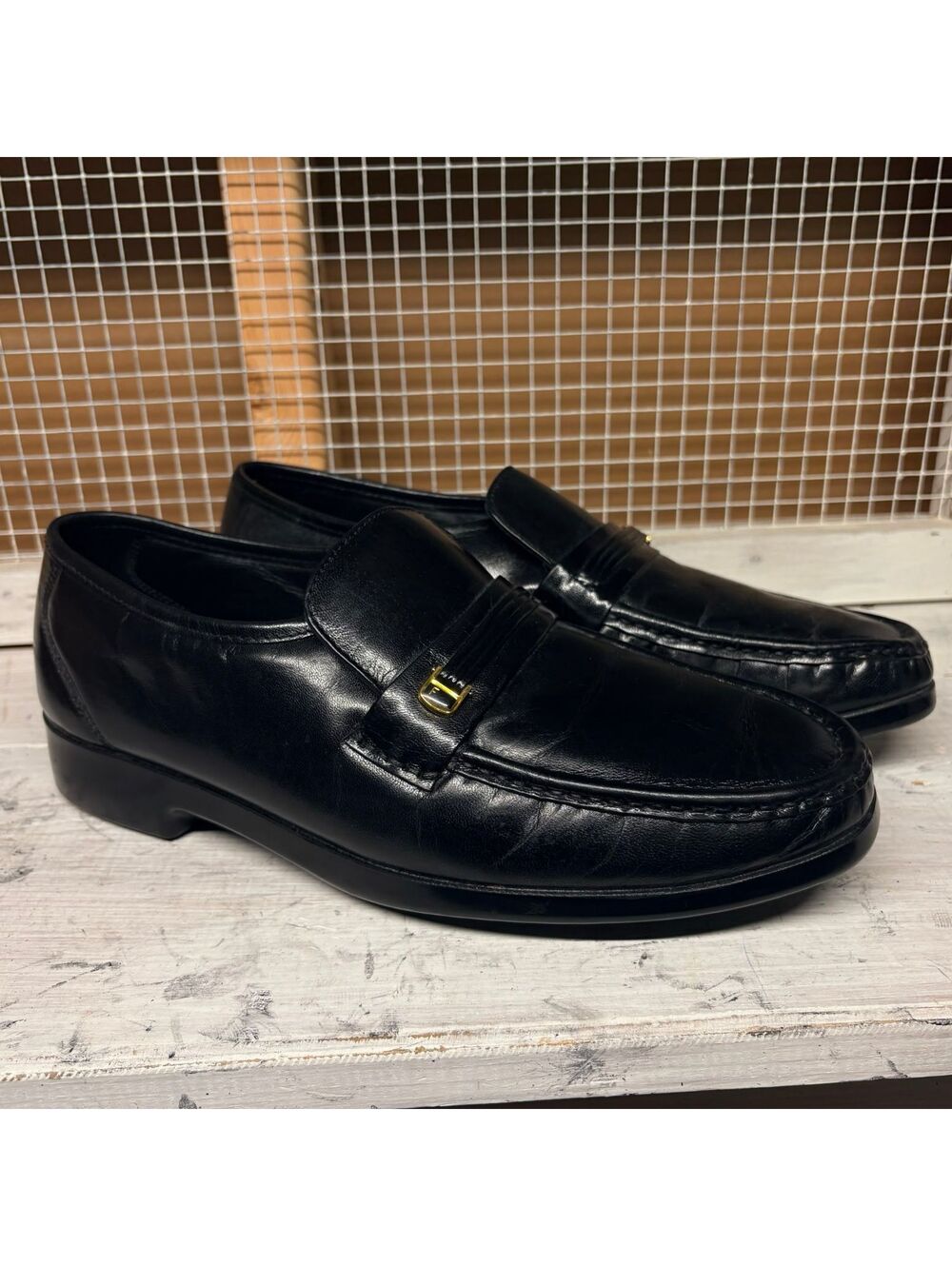 Vintage Florsheim Men's Black Leather Loafers Size 10.5 3E